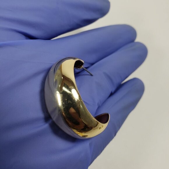 Women's Polished Gold tone Crescent / Half Hoop Drop Earrings, 1.25-inch - Picture 7 of 9